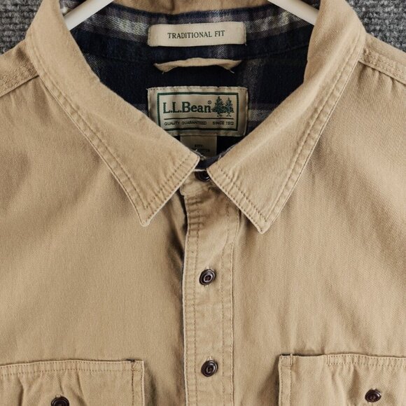 LL Bean XLT Traditional Fit Flannel Lined Shacket Hurricane Beige Button 291750 - Picture 1 of 16